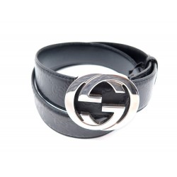 CEINTURE GUCCI GUCCISSIMA DOUBLE G 114984 T 95 EN CUIR NOIR LEATHER BELT 380€