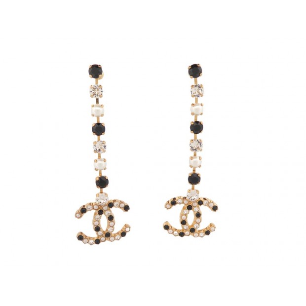 NEUF BOUCLES D'OREILLES CHANEL PENDANTES LOGO GG STRASS PENDANT EARRINGS 1000€