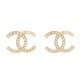 NEUF BOUCLES D'OREILLES CHANEL LOGO CC STRASS METAL DORE GOLDEN EARRING NEW 650€