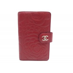 PORTEFEUILLE CHANEL CAMELIA A50087 PORTE MONNAIE EN CUIR ROUGE RED WALLET 1200€