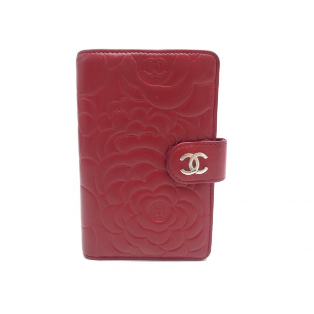 PORTEFEUILLE CHANEL CAMELIA A50087 PORTE MONNAIE EN CUIR ROUGE RED WALLET 1200€