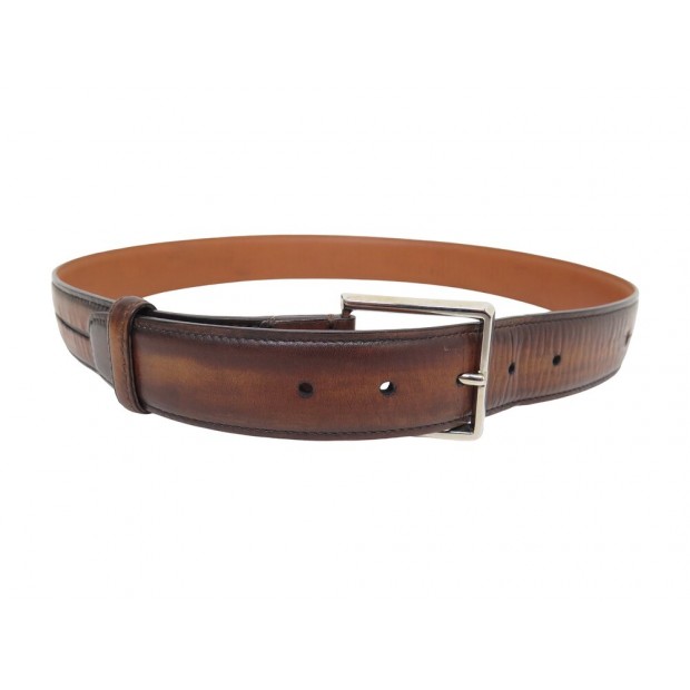 CEINTURE BERLUTI GASPARD EN CUIR MARRON MOTIF CICATRICE T90 + POCHON BELT 580€