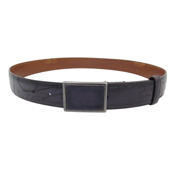 CEINTURE BERLUTI SCRITTO 35MM EN CUIR PATINE NERO VIOLA T90 + POCHON BELT 630€