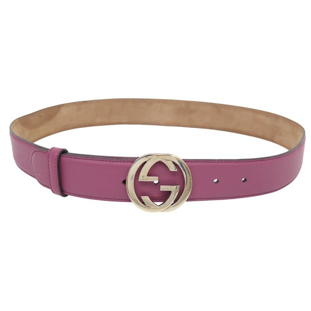 CEINTURE GUCCI BOUCLE LOGO GG 370543 T85 CM EN CUIR ROSE PINK LEATHER BELT 420€