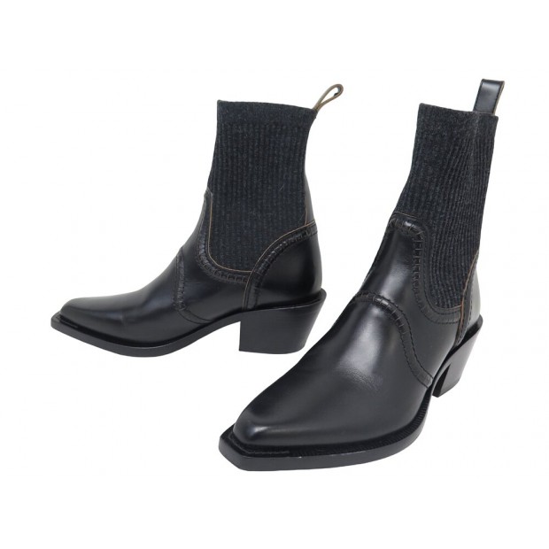 NEUF CHAUSSURES CHLOE NELLIE 042241 39.5 BOTTINES EN CUIR NOIR BOOTS SHOES 990€