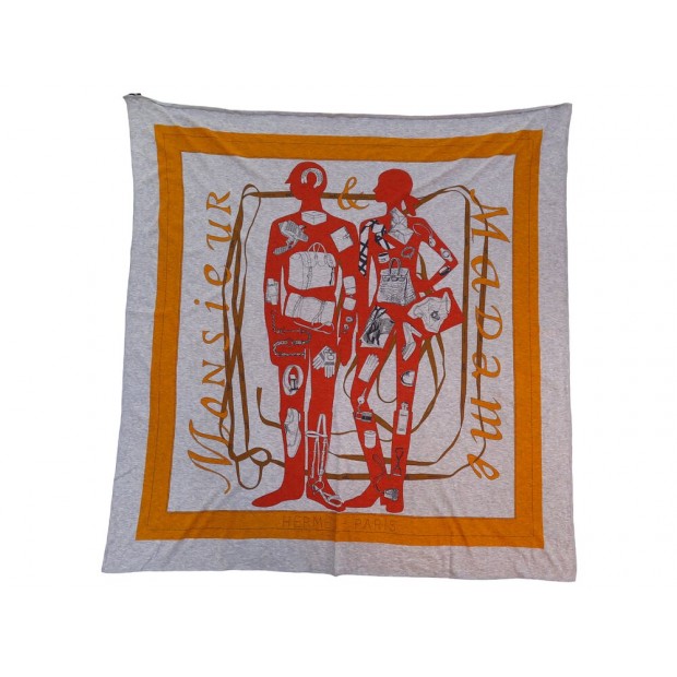 NEUF FOULARD HERMES MONSIEUR & MADAME BALI BARRE CARRE 95CM EN COTON SCARF 495€