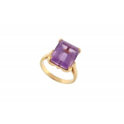 BAGUE SERTIE AMETHYSTE TAILLE EMERAUDE OR JAUNE 18K 5.2G T 52 YELLOW GOLD RING