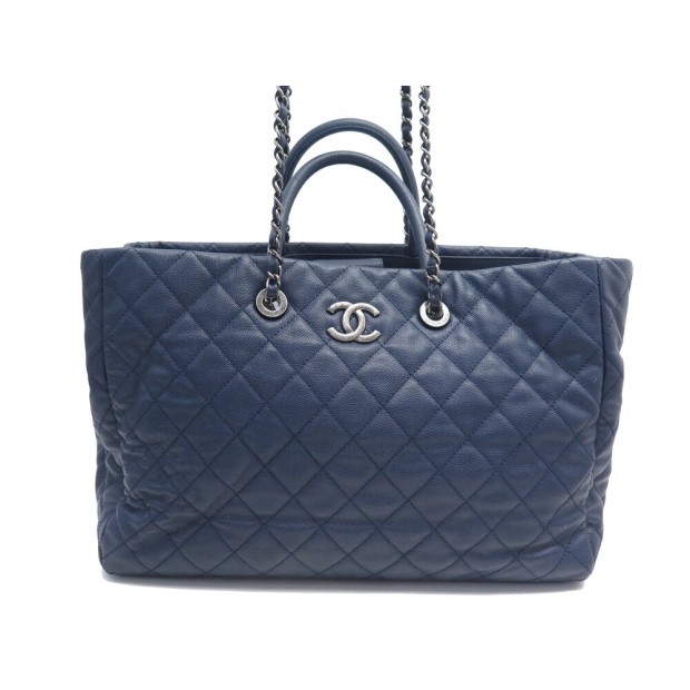 SAC A MAIN CHANEL CABAS COCO HANDLE CUIR MATELASSE BLEU HAND BAG PURSE 6000€