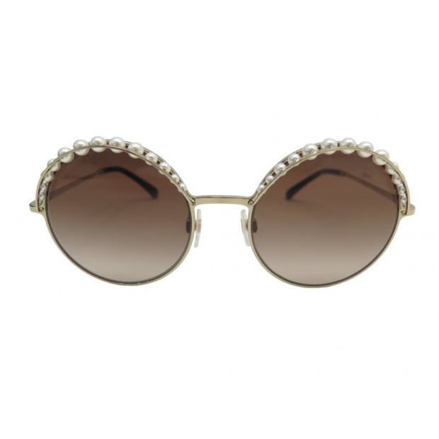 NEUF LUNETTES DE SOLEIL CHANEL PERLES 4234-H METAL DORE + BOITE SUNGLASSES 500€