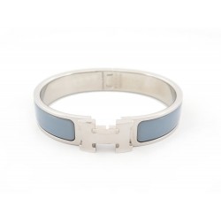 NEUF BRACELET HERMES CLIC H EN METAL ARGENTE ET EMAIL BLEU 18 CM NEW BANGLE 640€