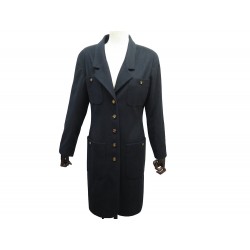 VINTAGE MANTEAU CHANEL LONG BOUTONS LOGO CC M 38 LAINE BLEU MARINE COAT 6000€