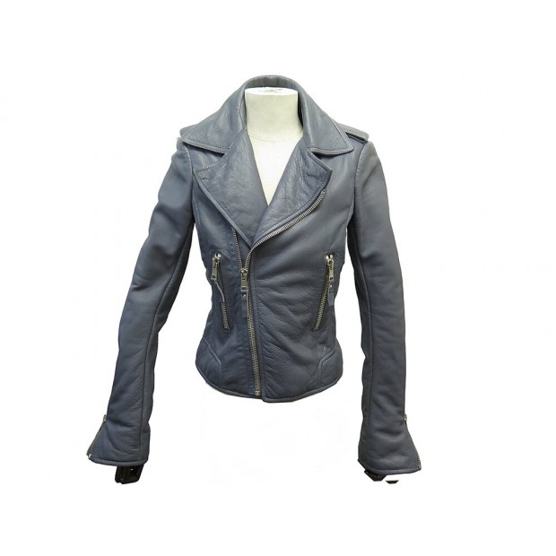 BLOUSON BALENCIAGA PERFECTO 256302 VESTE 38 40 M CUIR GRIS LEATHER JACKET 3700€