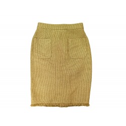 JUPE CHANEL A FRANGES P45202V32864 M 40 EN TWEED DORE FRINGES GOLDEN SKIRT 4250€