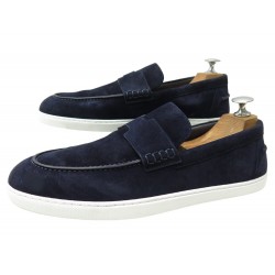 NEUF CHAUSSURES HERMES DUKE MOCASSINS H242935ZA 41 DAIM BLEU MARINE LOAFERS 695€