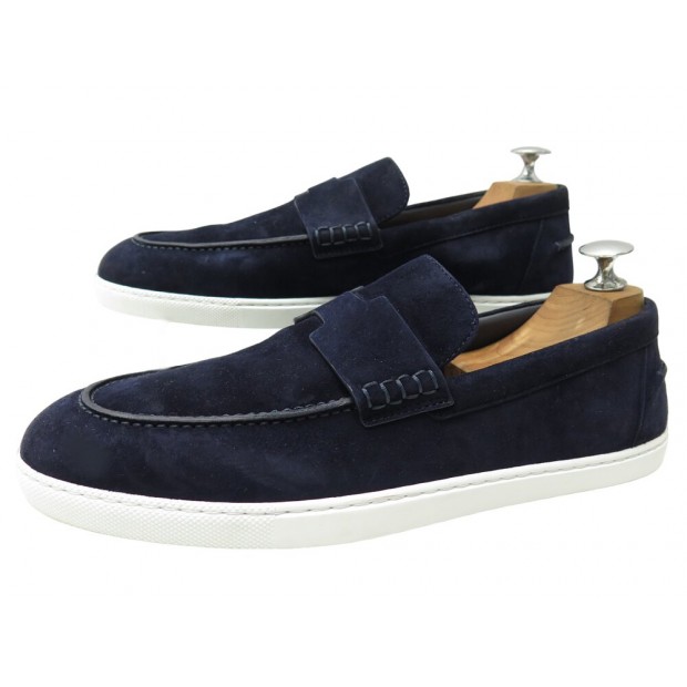 NEUF CHAUSSURES HERMES DUKE MOCASSINS H242935ZA 41 DAIM BLEU MARINE LOAFERS 695€