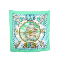 NEUF FOULARD HERMES VIVE LE VENT BOURTHOUMIEUX CARRE SOIE VERT BOITE SCARF 350€