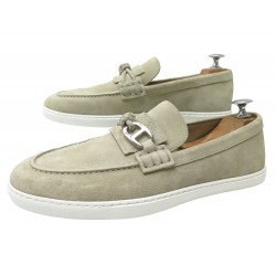 NEUF CHAUSSURES HERMES IGNACIO MOCASSINS H241926ZAF 41 DAIM BEIGE LOAFERS 890€