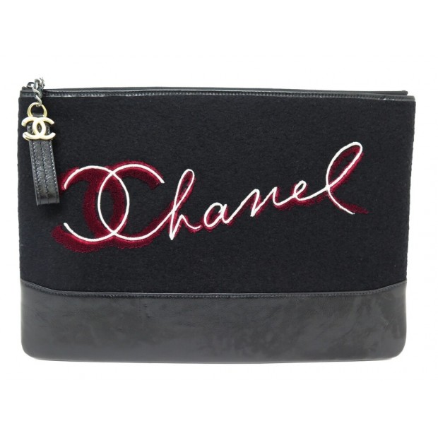 NEUF SAC A MAIN CHANEL GRANDE POCHETTE PARIS HAMBOURG C1381 FEUTRE CUIR CLUTCH