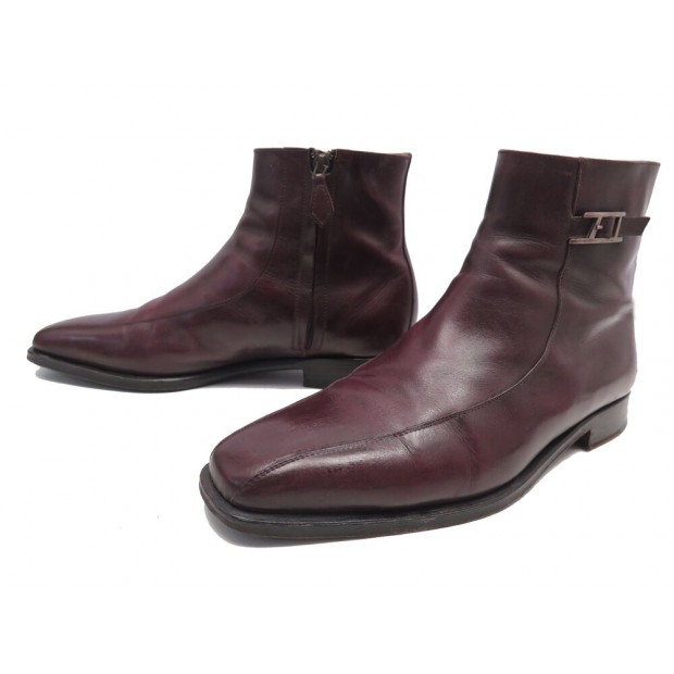 CHAUSSURES HERMES BOTTINES BOUCLE H 42 CUIR BORDEAUX LEATHER BOOTS SHOES 1100€