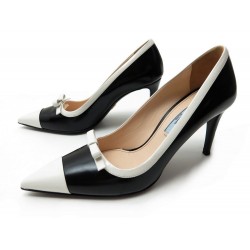 CHAUSSURES PRADA ESCARPINS 1I742E 36 IT 37 FR EN CUIR NOIR BLANC PUMP SHOES 520€