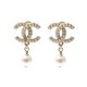 NEUF BOUCLES D'OREILLES CHANEL PUCES LOGO CC PERLES PENDANTES EARRINGS NEW 790€