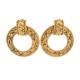 VINTAGE BOUCLES D'OREILLES CHANEL CREOLES 1990 CLIPS METAL DORE GOLD EARRINGS