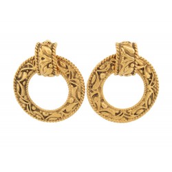 VINTAGE BOUCLES D'OREILLES CHANEL CREOLES 1990 CLIPS METAL DORE GOLD EARRINGS