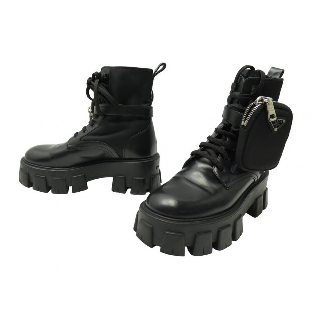 CHAUSSURES BOTTINES PRADA MONOLITH 1T255M 35 CUIR ET RE-NYLON BOOTS SHOES 1350€