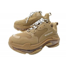 NEUF CHAUSSURES BALENCIAGA TRIPLE S 544351 BASKETS 39 TOILE MARRON SNEAKERS 895€