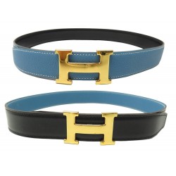 CEINTURE HERMES BOUCLE H DORE LIEN CUIR REVERSIBLE 32MM T72 TOGO & BOX BELT 755€