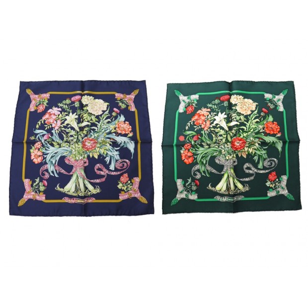 NEUF LOT 2 FOULARDS HERMES REGINA GAVROCHE CARRE SOIE SET SILK NEW SCARVES 450€