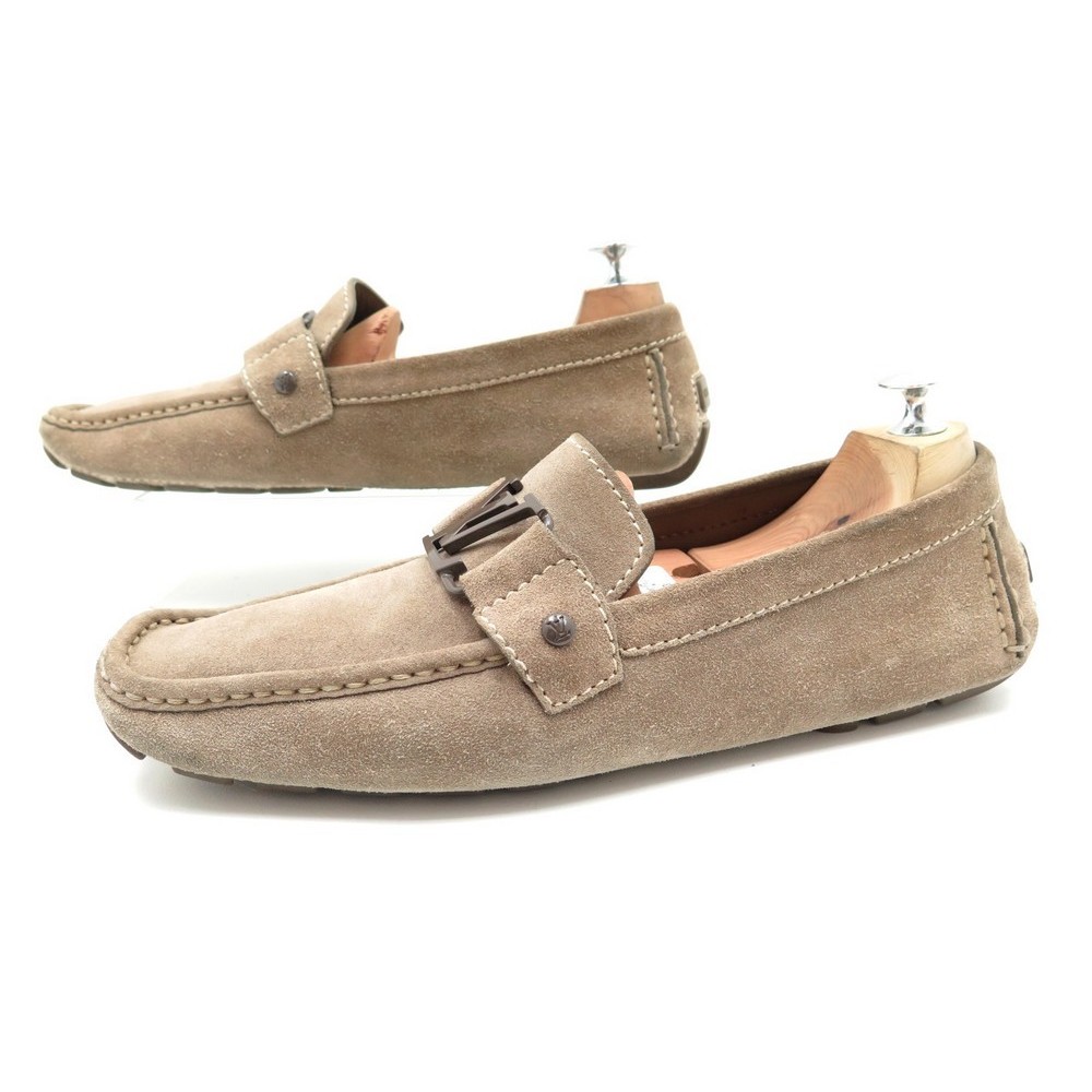 LOUIS VUITTON MONZA SHOES LOAFERS 9.5 43.5 BEIGE SUEDE LOAFER