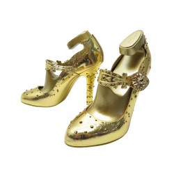 CHAUSSURES DOLCE & GABBANA ESCARPINS MARY JANE DORE 39 GOLD SHOES PUMPS 1800€