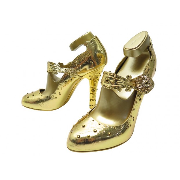 CHAUSSURES DOLCE & GABBANA ESCARPINS MARY JANE DORE 39 GOLD SHOES PUMPS 1800€