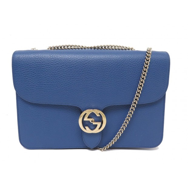 NEUF SAC A MAIN GUCCI INTERLOCKING FERMOIR GG 510303 BLEU BANDOULIERE BAG 1900€