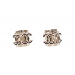 NEUF BOUCLES D'OREILLES CHANEL PUCES CUBE LOGO CC 3D EN METAL DORE EARRINGS 800€