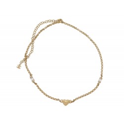 NEUF COLLIER CHANEL LOGO CC COEUR & STRASS METAL DORE NEW GOLDEN NECKLACE 820€