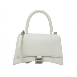 SAC A MAIN BALENCIAGA HOURGLASS PM 593546 EN CUIR GRAINE BLANC BANDOULIERE 2200€