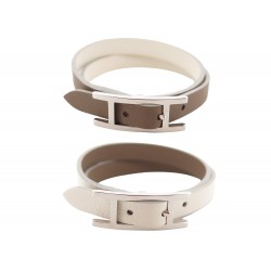 NEUF BRACELET HERMES BEHAPI DOUBLE T2 TOUR 16 18 CM CUIR SWIFT BANGLE STRAP 355€