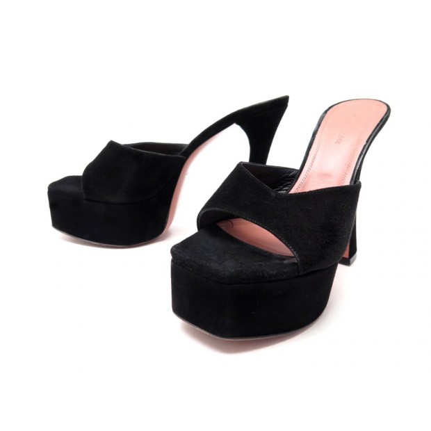 CHAUSSURES AMINA MUADDI DALIDA 39.5 MULES DAIM NOIR SANDALES SANDALS SHOES 695€