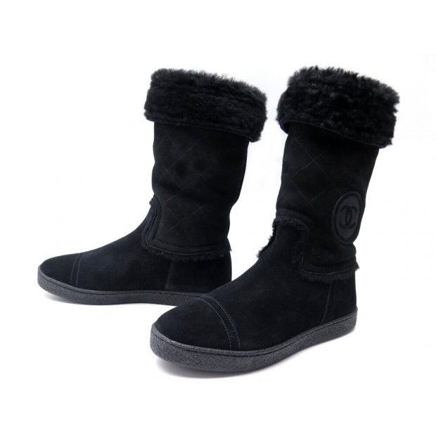 NEUF CHAUSSURES CHANEL FOURREES G26557 37.5 BOTTINES EN DAIM LOGO CC BOOTS 1550€