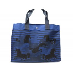 NEUF SAC A MAIN HERMES CABAS CHEVAUX EN CAMOUFLAGE DE PLAGE BLEU HAND TOTE BAG