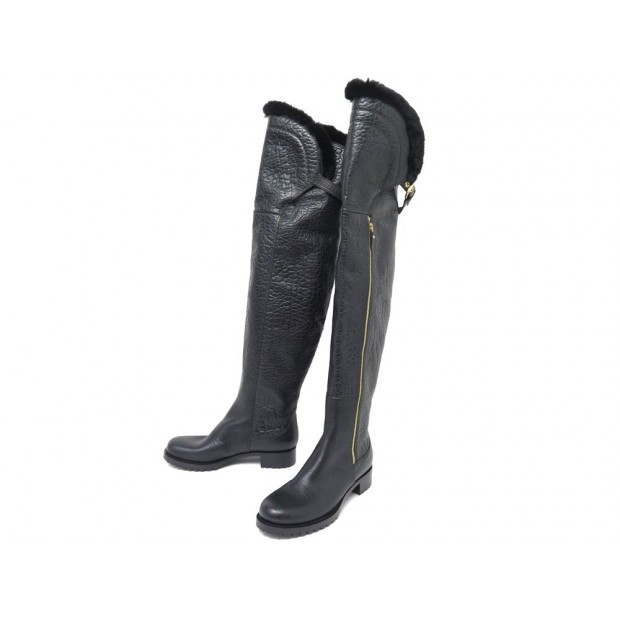 NEUF CHAUSSURES BOTTES LOUIS VUITTON CUISSARDES BIKER 40 CUIR NOIR BOOTS 1990€