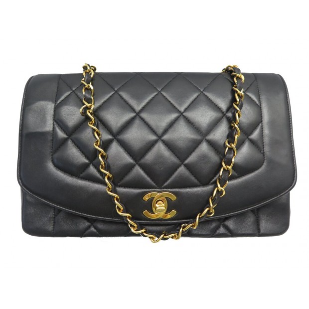 VINTAGE SAC A MAIN CHANEL DIANA CUIR MATELASSE NOIR BANDOULIERE HAND BAG 8000€