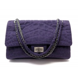 NEUF SAC A MAIN CHANEL 2.55 EN JERSEY CROCO VIOLET BANDOULIERE NEW HANDBAG 9800€