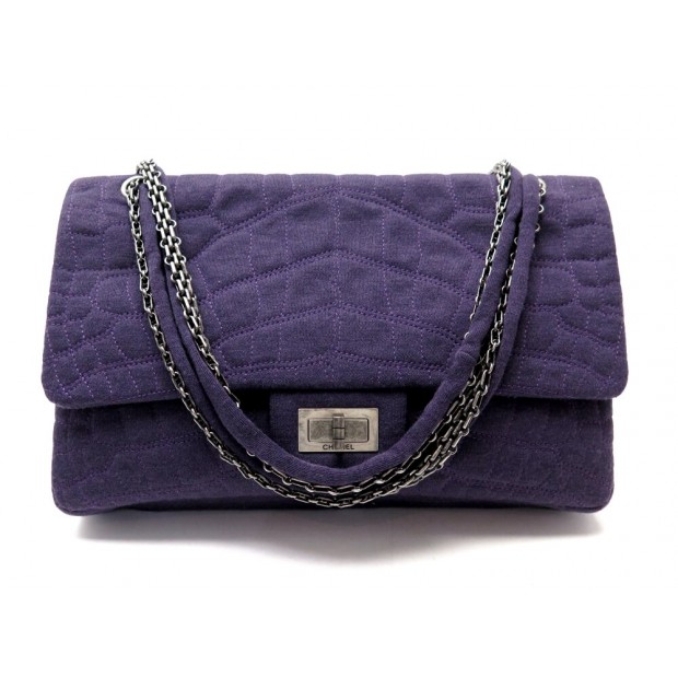 NEUF SAC A MAIN CHANEL 2.55 EN JERSEY CROCO VIOLET BANDOULIERE NEW HANDBAG 9800€