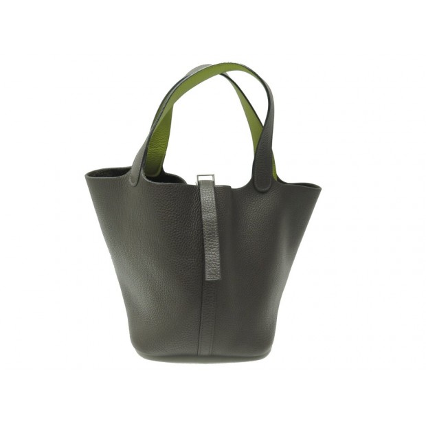 SAC A MAIN HERMES PICOTIN 18 CUIR TAURILLON CLEMENCE MARRON VERT ANIS HAND BAG