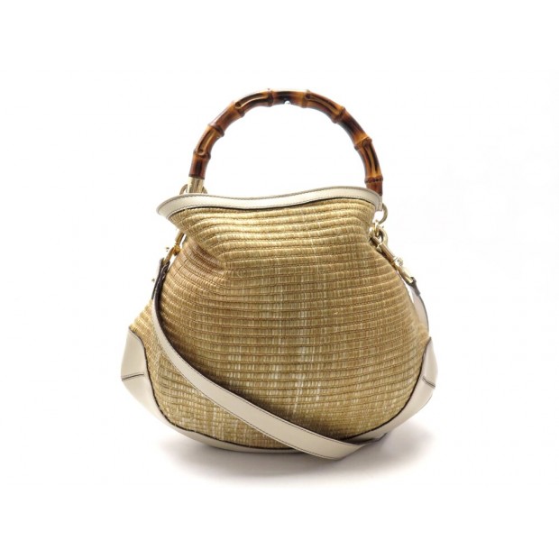 SAC A MAIN GUCCI BAMBOO PEGGY 169961 EN CUIR & RAPHIA BANDOULIERE HAND BAG 1690€