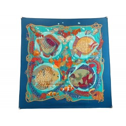 FOULARD HERMES GRANDS FONDS CARRE 90 CM EN SOIE BLEU BOITE SILK SCARF 350€