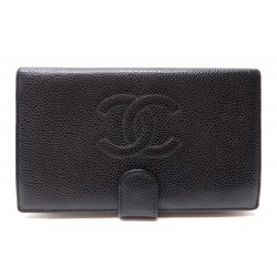 PORTEFEUILLE CHANEL LOGO CC EN CUIR CAVIAR NOIR + SAC BLACK LEATHER WALLET 765€